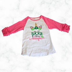 🍀✨ “Lucky & Truly Unique” Unicorn Raglan – Size Large